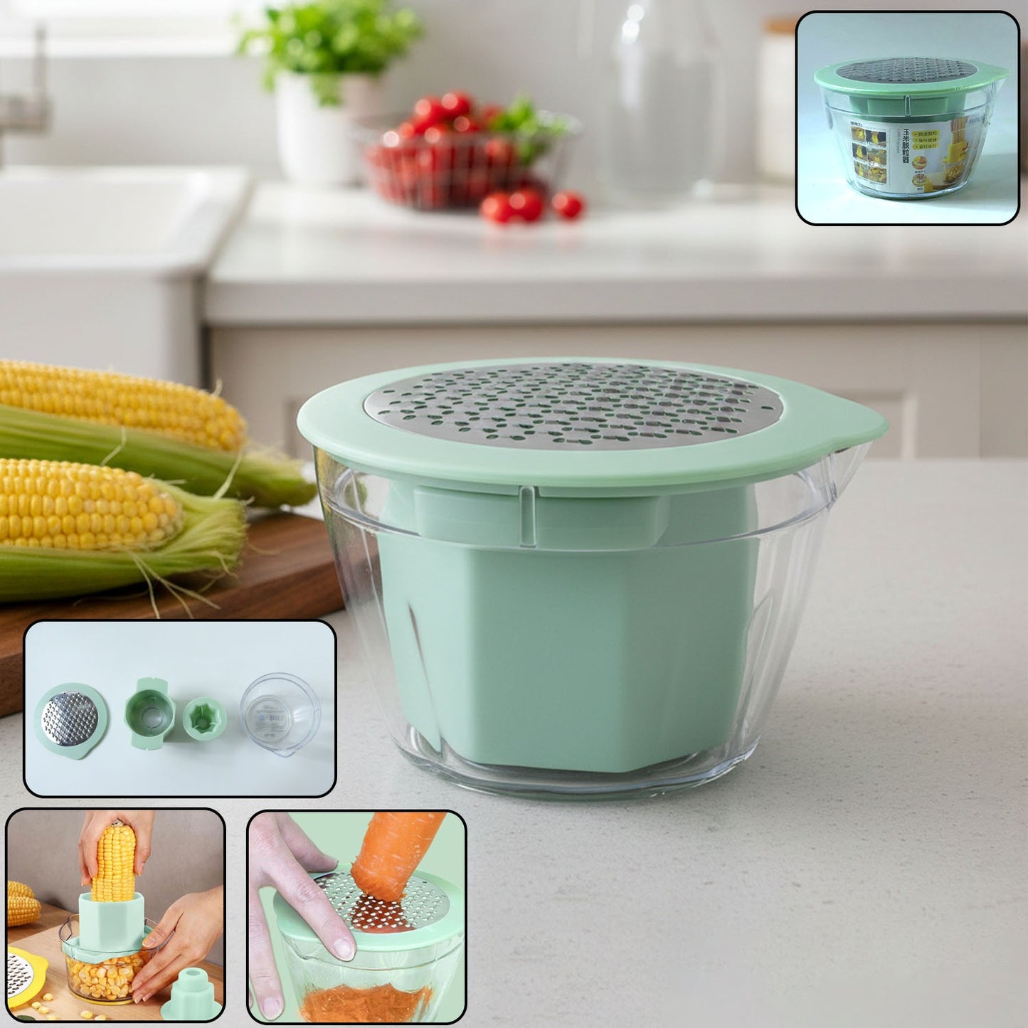 Manual Grater & Corn Stripper with Bowl - 1 Pc Kitchen Tool - Happy Price - Image 2