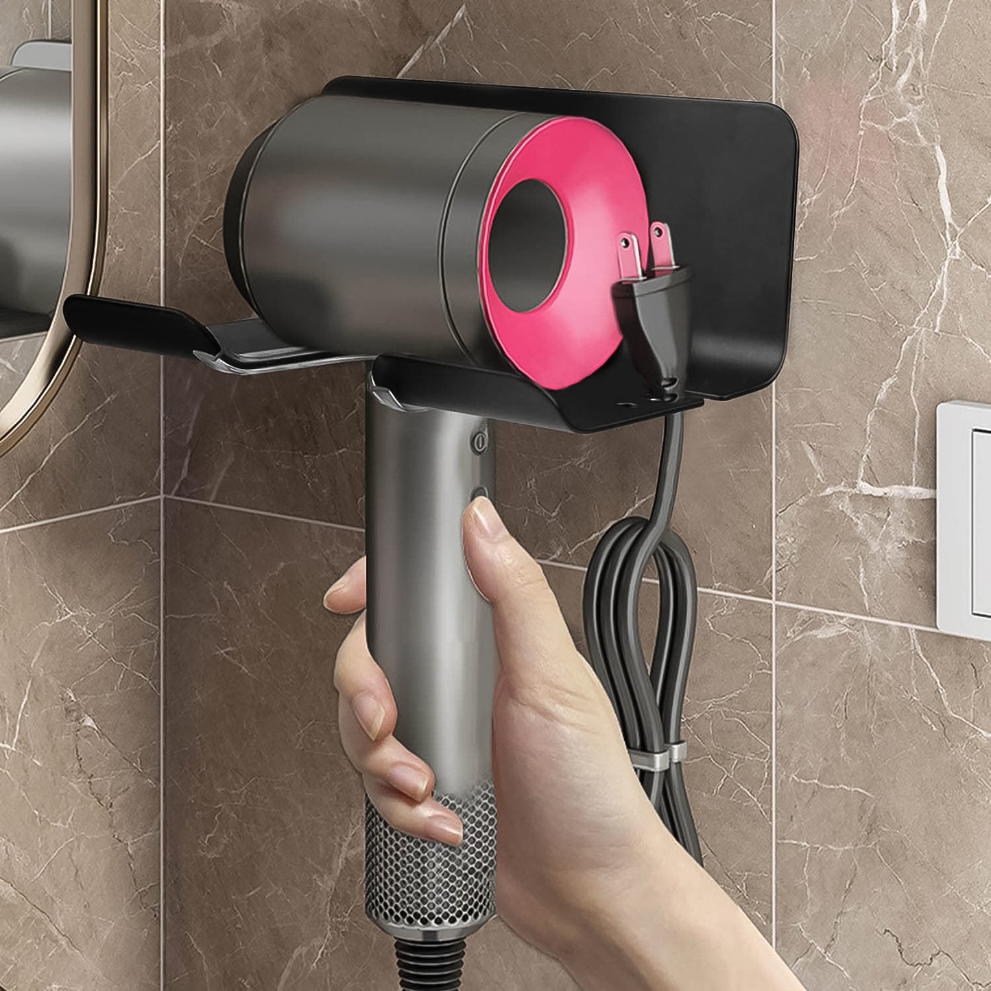 Wall Mounted Hair Dryer Holder - Plastic Organizer Rack for Bathroom & Bedroom - Happy Price - Image 2