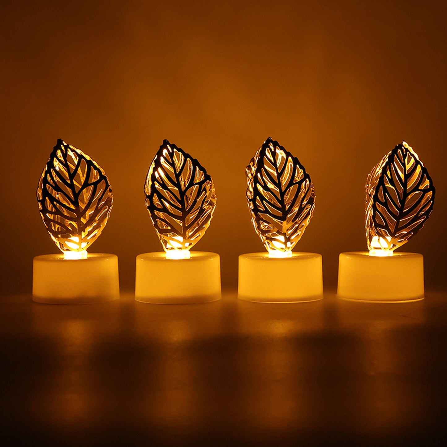 Set of 4 Golden Leaf Flameless LED Candles for Home Decor - Happy Price - Image 5