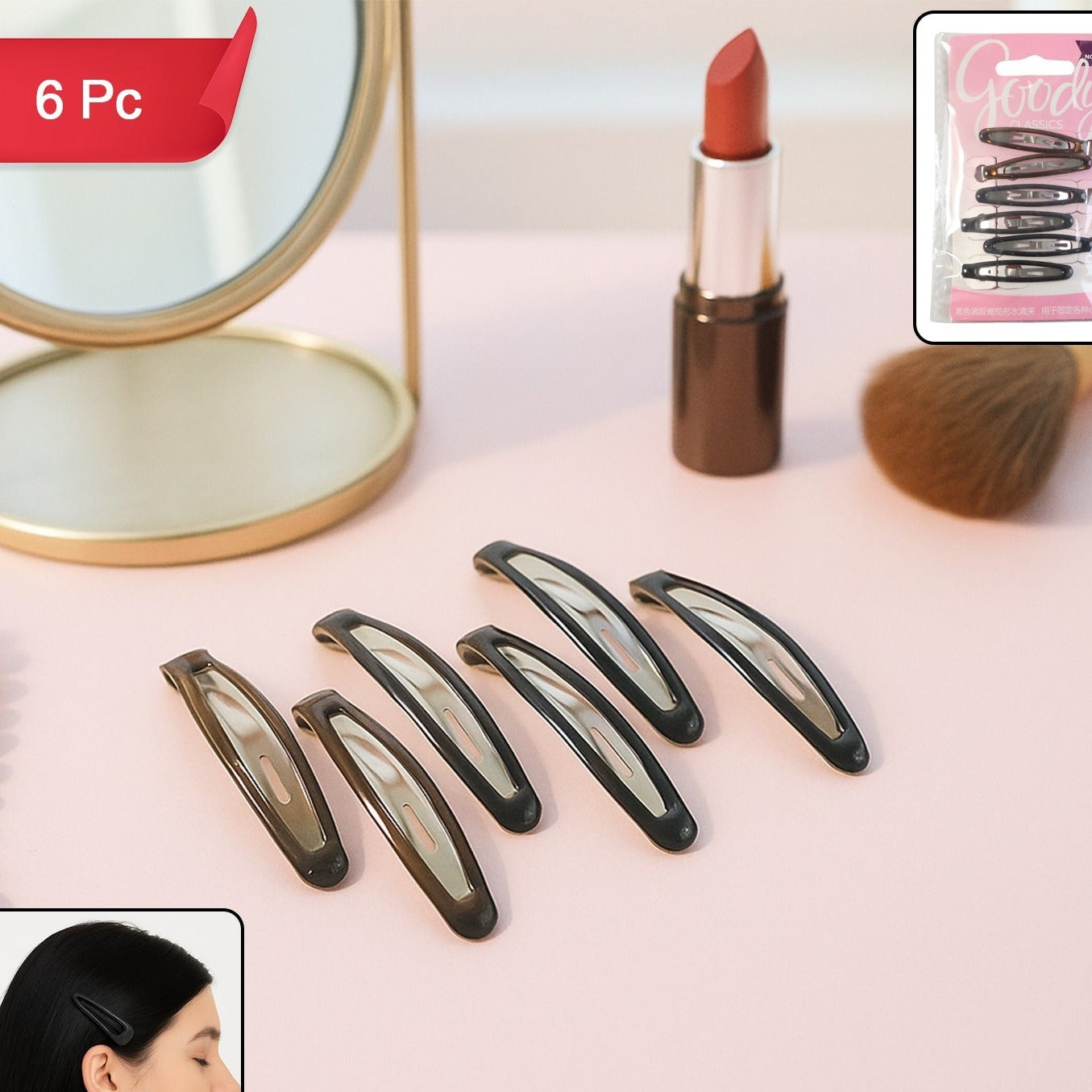 Hair Clips for Women & Girls - 6 Piece Set - Metal Snap Barrettes for Secure Styling - Happy Price - Image 1