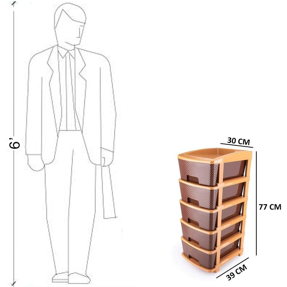 5tier Plastic Modular Drawer System For Multiple Use (Brown Colour) - Happy Price - Image 4