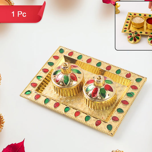 Rakasha Bandhan Special Puja Thali Kumkum Thali Holder Pooja Return Gift Indian Housewarming Gifts Brotherbhaibhabhisisterfamily Rakhi For Rakshabandhan - Happy Price - Image 1