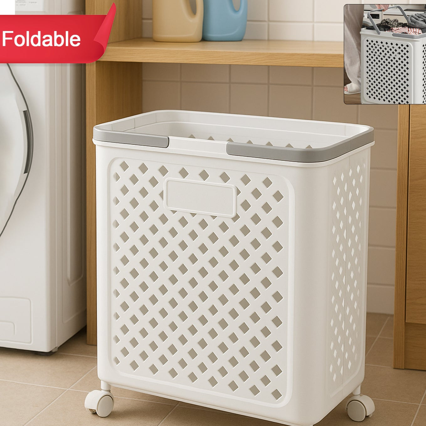 Large Foldable Laundry Basket With Wheels - Happy Price - Image 1
