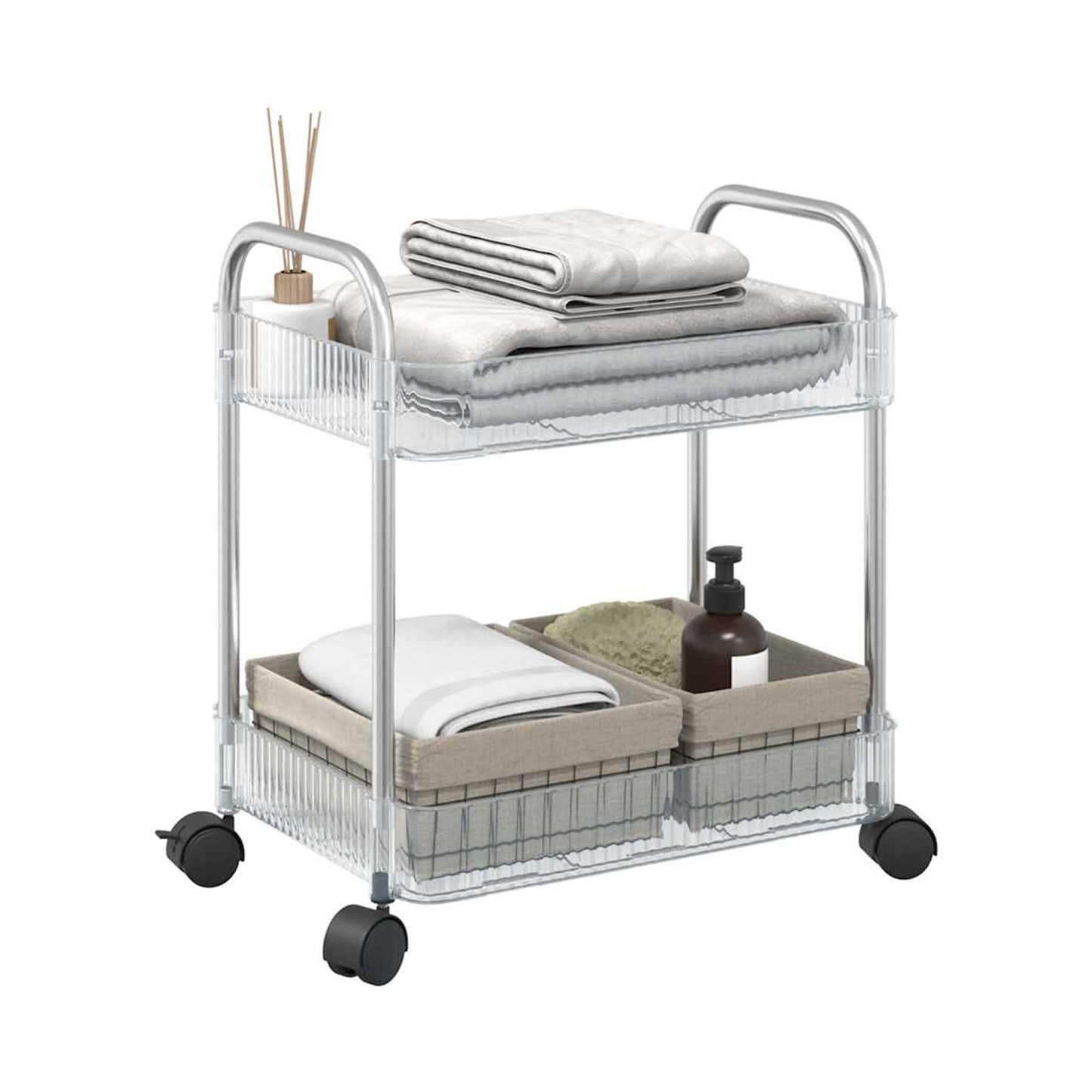 2-Tier Rolling Storage Trolley with Wheels - Multipurpose Organizer Rack (1 Pc) - Happy Price - Image 5