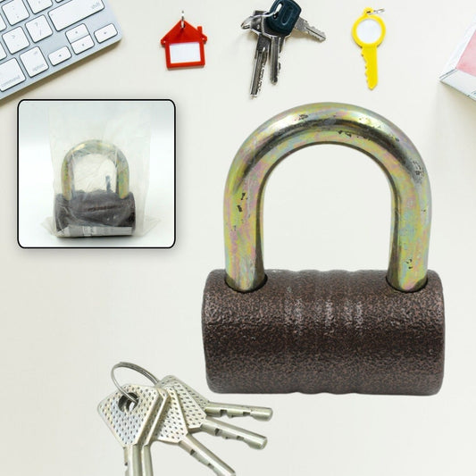 Iron Pad Lock Brass Core And Thickened Spray Black Iron Door Lock With 5 Pc Keys For Home Dormitory Waterproof Antirust Anti-theft Padlocks Outdoor Gate Shed Locks Warehouse Big Iron Door Drawer Lock (82 Mm ) - Happy Price - Image 1