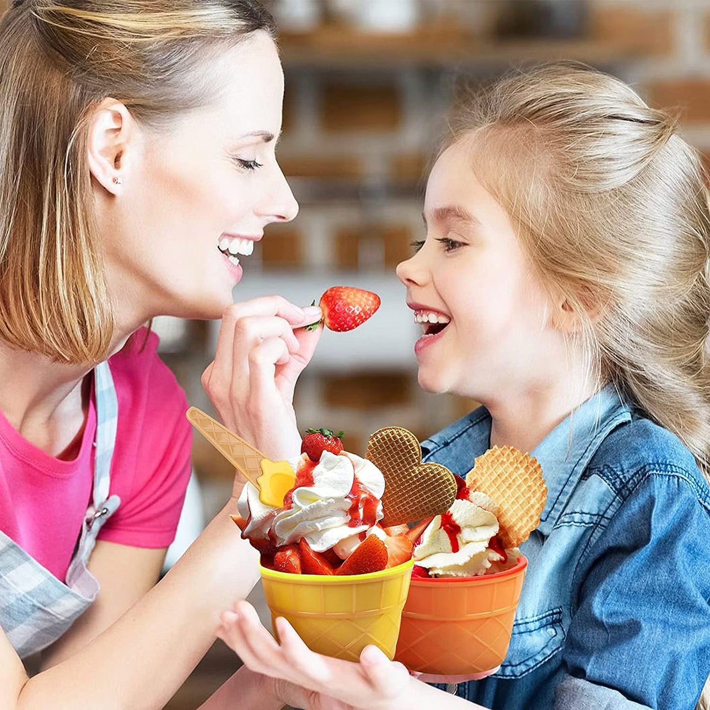 Ice Cream Bowl  Spoon Set Plastic Solid Colour Cream Cup Couple Bowl With Spoon. Ice Cream Spoon  Bowl Set 12 Pc Set Of Ice Cream Bowl  Spoon (Multi Color) - Happy Price - Image 3
