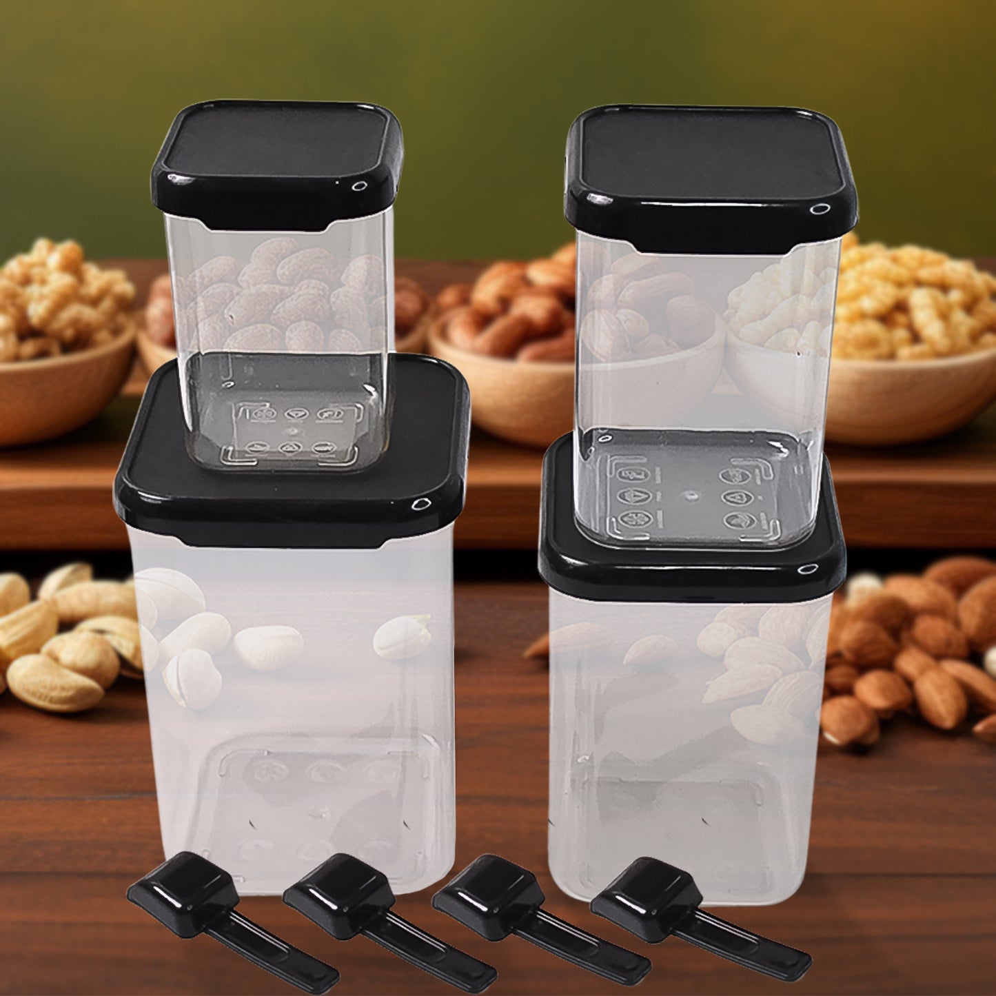 Plastic Air Tight Containers Storage (4 Pc Set With 4 Spoon) - Happy Price - Image 2