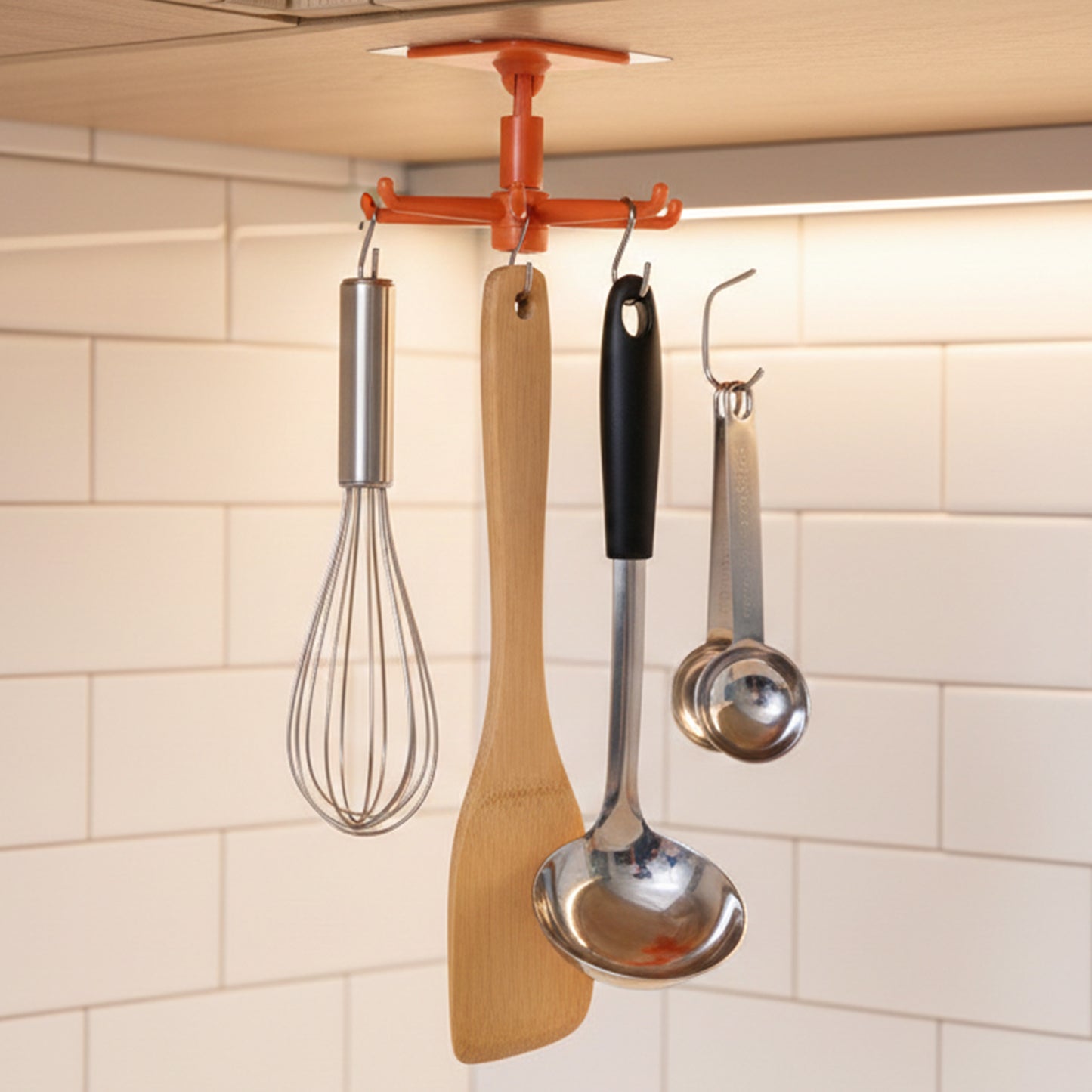Orange 360° Rotating Wall Hook Organizer for Kitchen Utensils - Adhesive Swivel Hanger (1 Pc) - Happy Price - Image 3