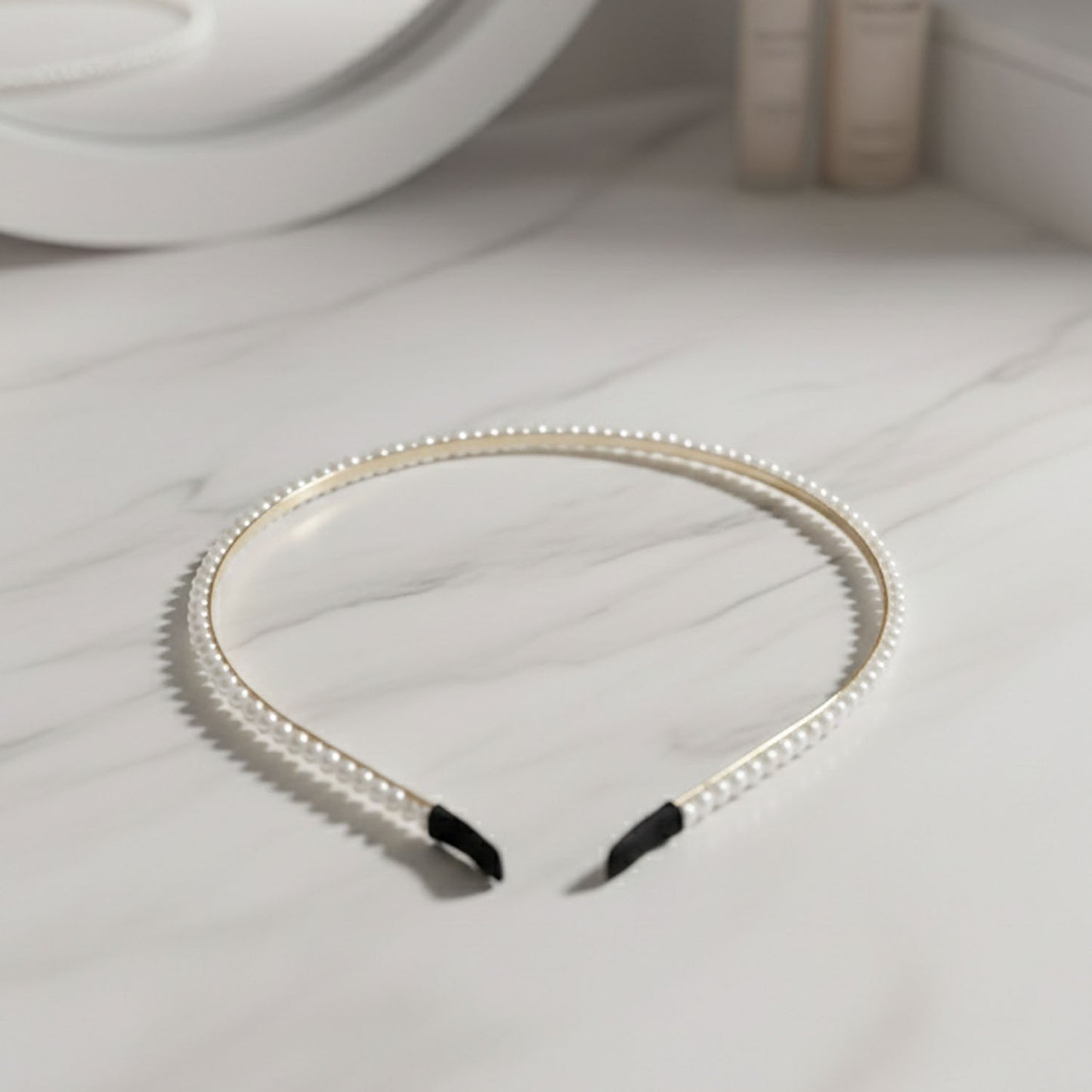 Elegant Pearl Beaded Slim Golden Metal Hair Band for Women - 1 Pc - Happy Price - Image 3