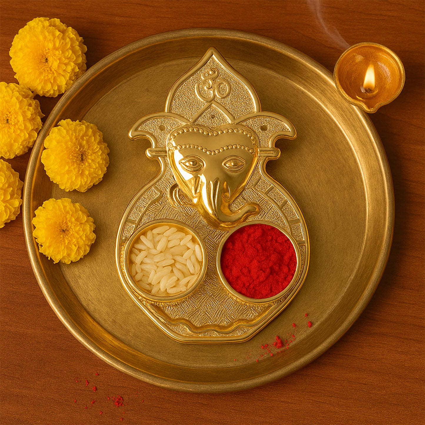 Lord Ganesha Kumkum Holder with Dual Compartments - Golden Plastic Pooja Accessory (1 Pc) - Happy Price - Image 3
