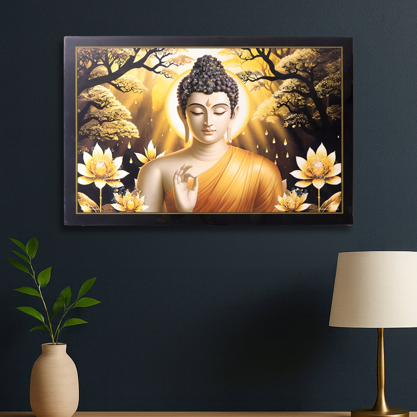 Lord Buddha Wall Art with Wooden Frame - 45x30 cm, 1 Piece - Happy Price - Image 3