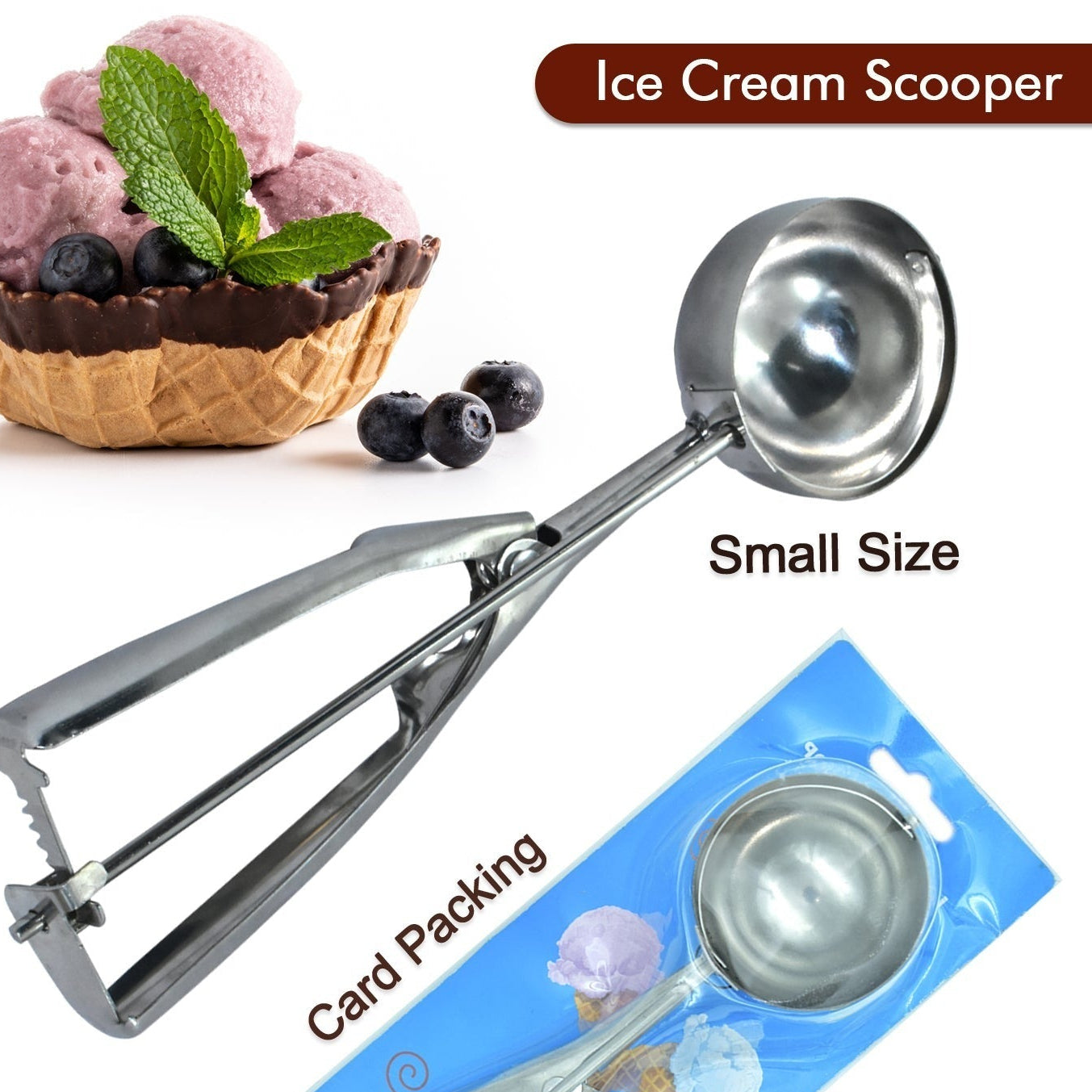 Small Stainless Steel Ice Cream Scoop with Trigger Release - Great Price - Image 1