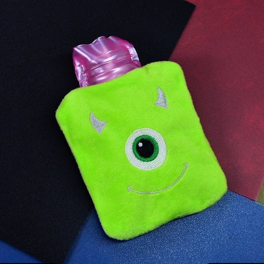 Green One Eye Monster Print Small Hot Water Bag With Cover For Pain Relief Neck Shoulder Pain And Hand Feet Warmer Menstrual Cramps. - Happy Price - Image 1