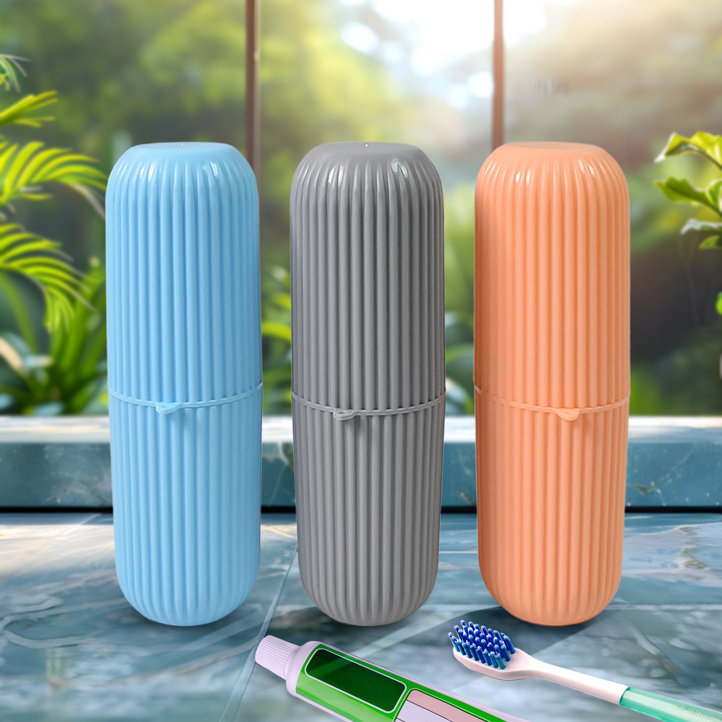 Capsule Shape Travel Toothbrush Toothpaste Case Holder (Multicolor  3 Pcs Set) - Happy Price - Image 2