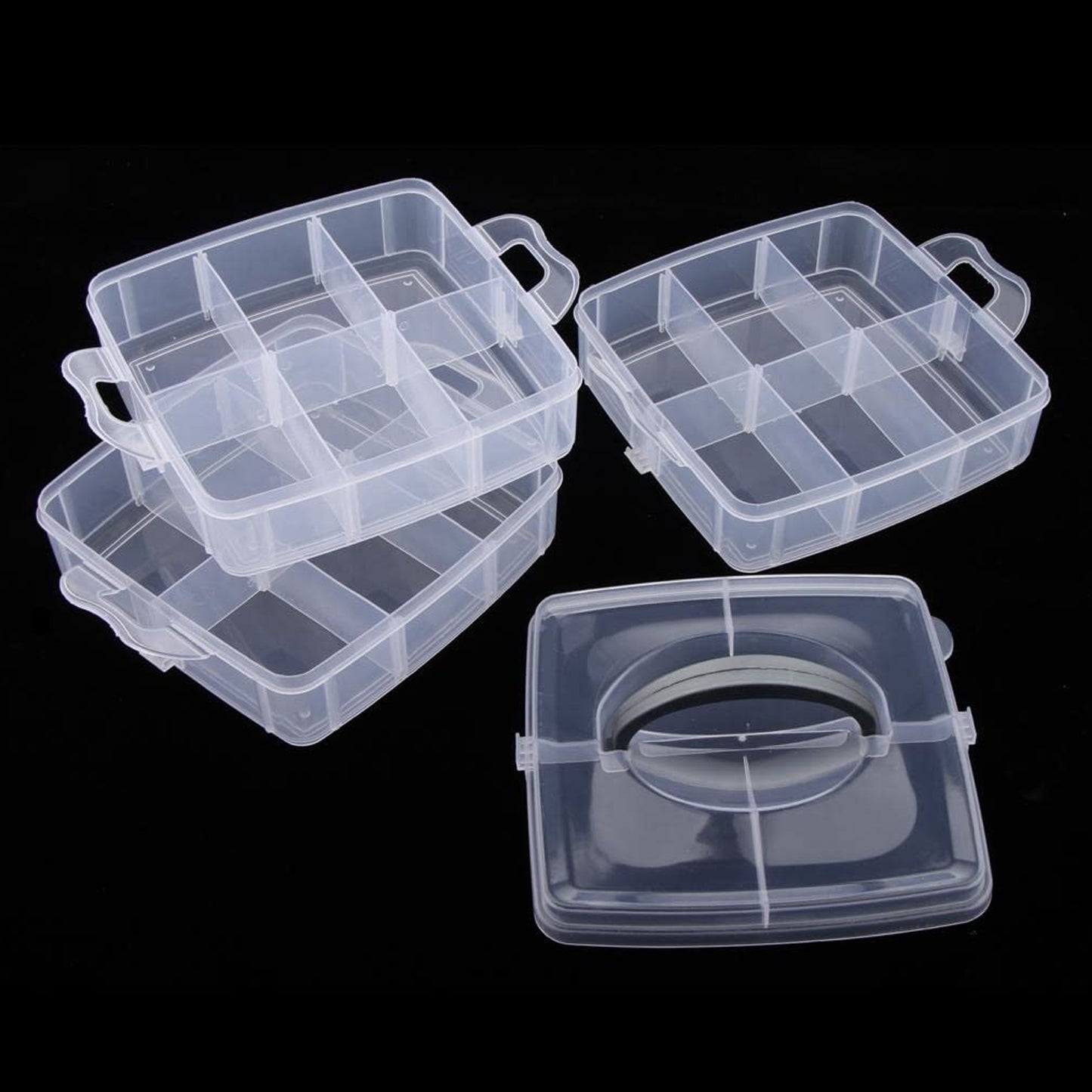 3-tier 18 Sections Transparent Stackable Adjustable Compartment Slot Plastic Craft Storage Box - Happy Price - Image 4