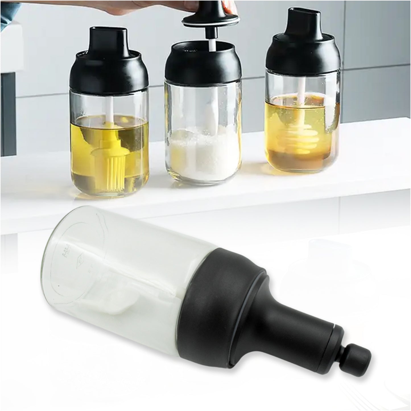 Heat-resistant Condiment Container Seasoning Box Glass Condiment Canisters Pots Bottle With Serving Spoons For Salt Spice Honey Sugar Bbq Resturant Jar Oil Bottle Honey Jar Dispenser Airtight Cap Transparent (1 Pc) - Happy Price - Image 5