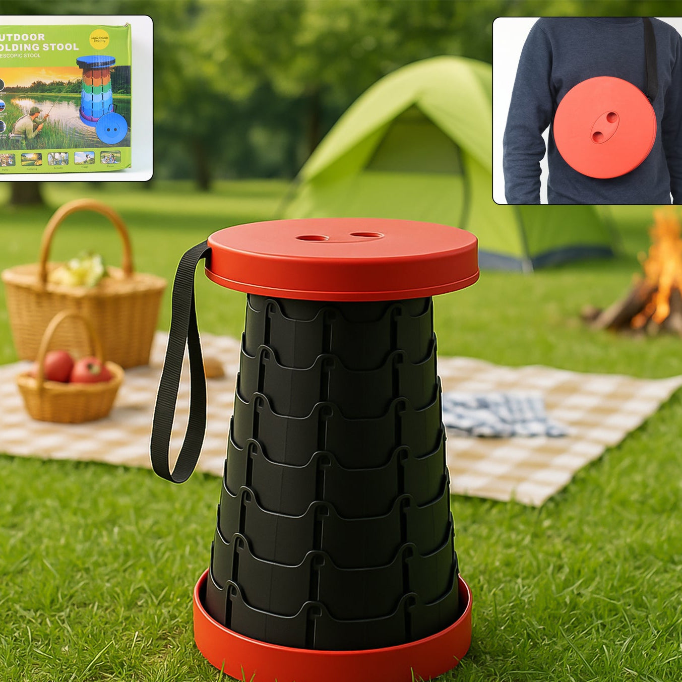 Adjustable Portable Folding Stool (1 Pc) - Retractable & Lightweight - Happy Price - Image 1