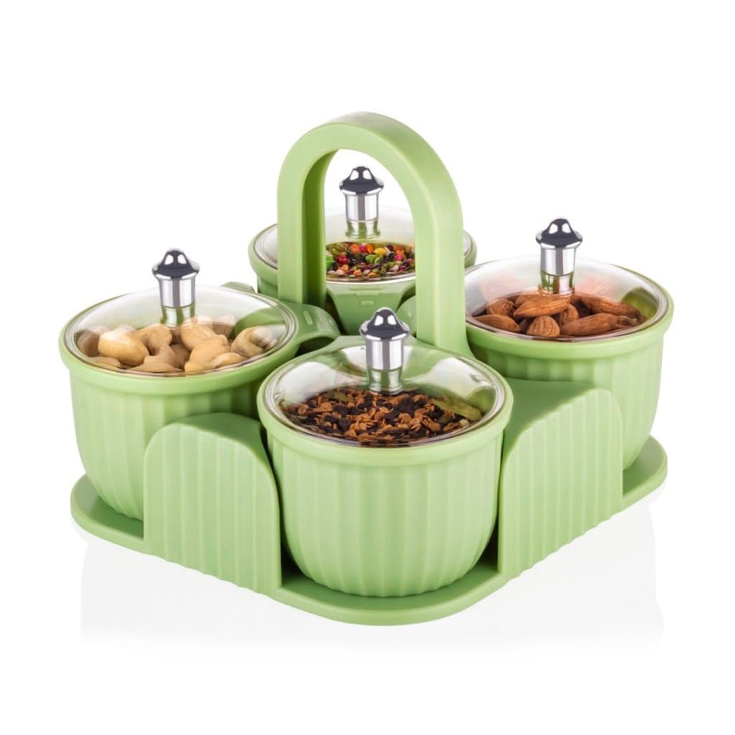 Multipurpose Jar Dryfruit Set  Candy Chocolate Snacks Storage Jar Masala Jar  For Home And Kitchen Airtight Dry Fruit Plastic Storage Container Tray Set With Lid  4 Serving Jar Container For Sweetschipscookies(4 Pc Set) - Happy Price - Image 4