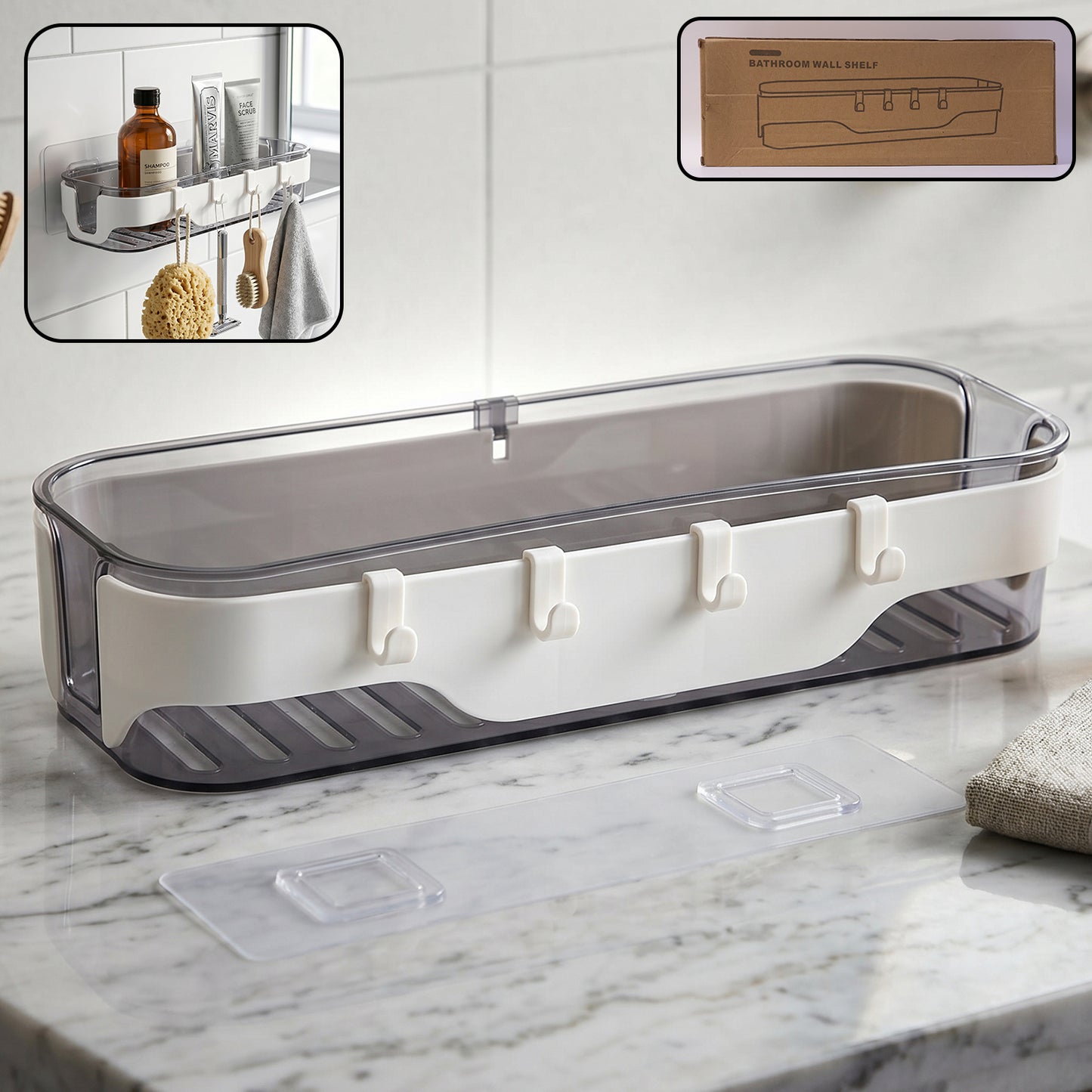 Stylish Bathroom Wall Shelf with Hooks - 1 Pc Organizer - Happy Price - Image 2