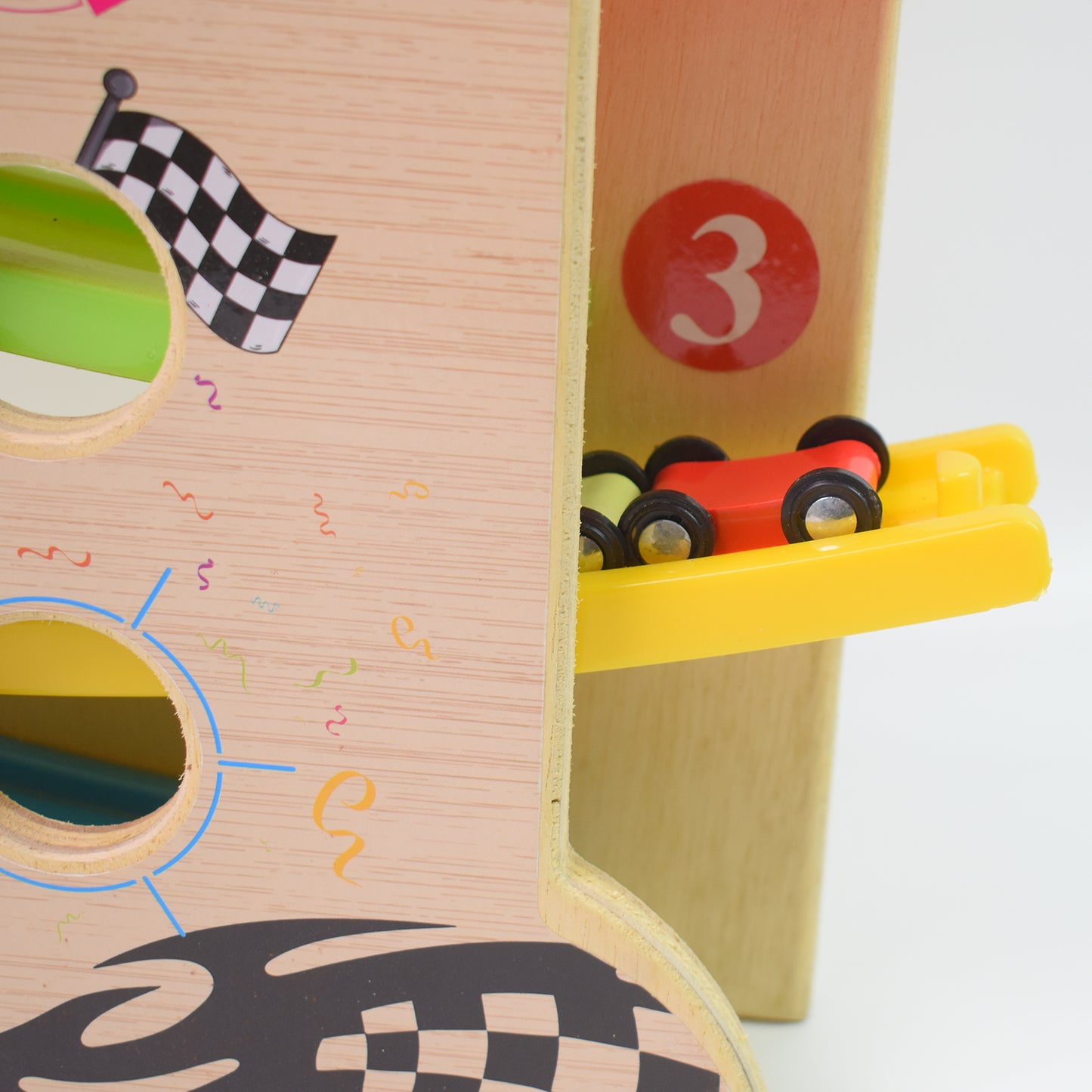 Wooden Ramp Racer Race Track Vehicle Play Sets With 4 Mini Racers (With Handle) - Happy Price - Image 4