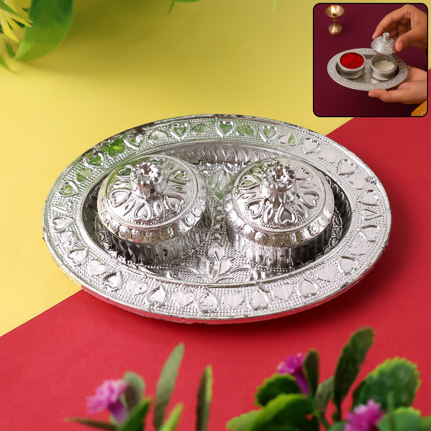 Oval Shape Special Puja Thali (1 Pc  Mix Design) - Happy Price - Image 2