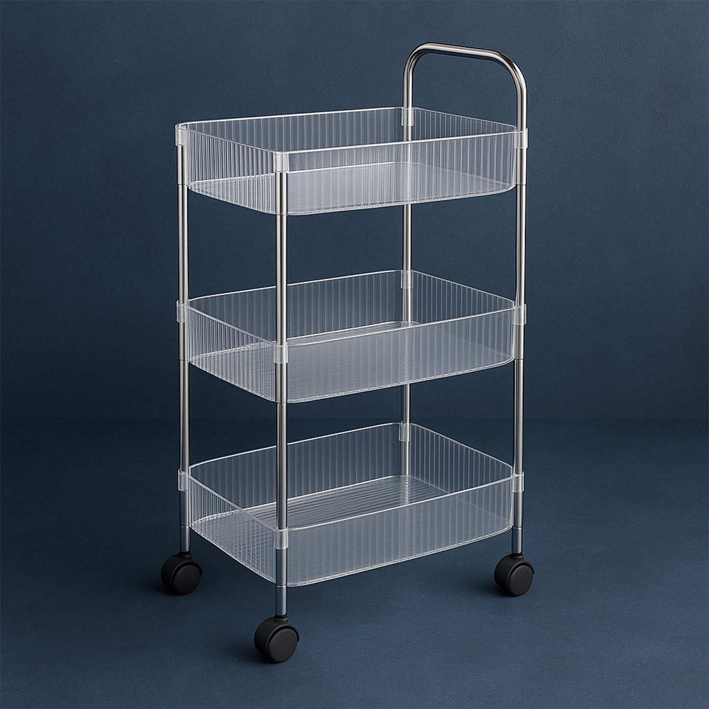 3-Tier Rolling Storage Trolley with Wheels - Metal Frame & Transparent Baskets - Happy Price - Image 7