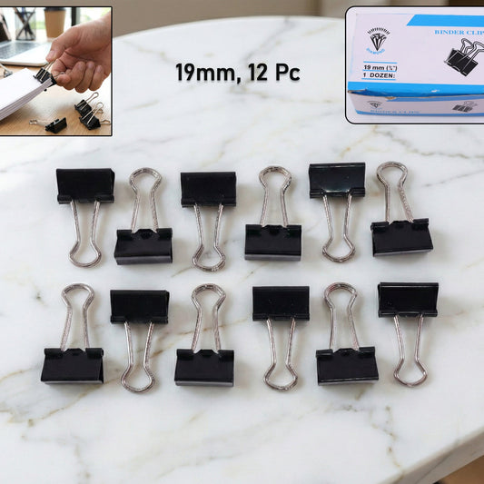 19 MM Black Metal Binder Clips - Pack of 12 - Happy Price - Image 1