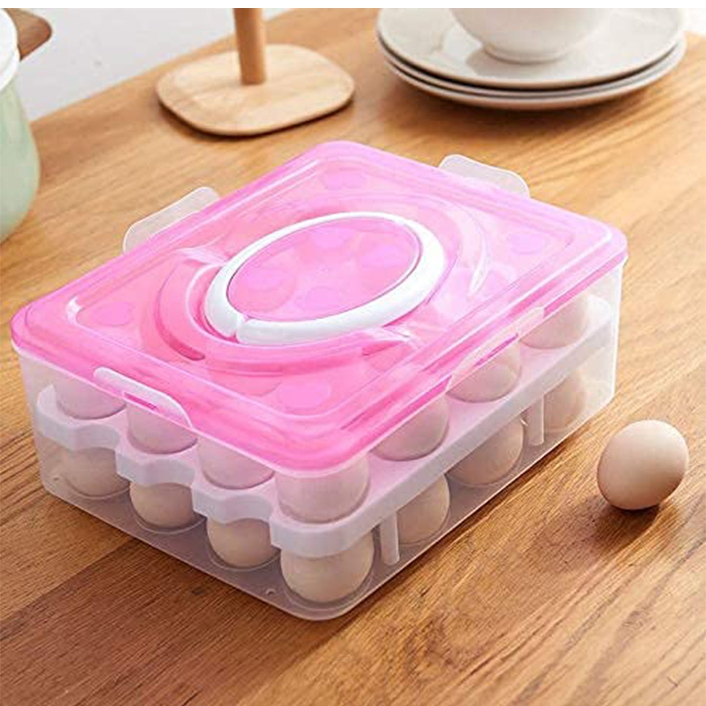 2layer 32 Grid Egg Tray With Lid Egg Carrier Holder For Refrigerator Camping Food Storage Container With Handle (1 Pc ) - Happy Price - Image 7