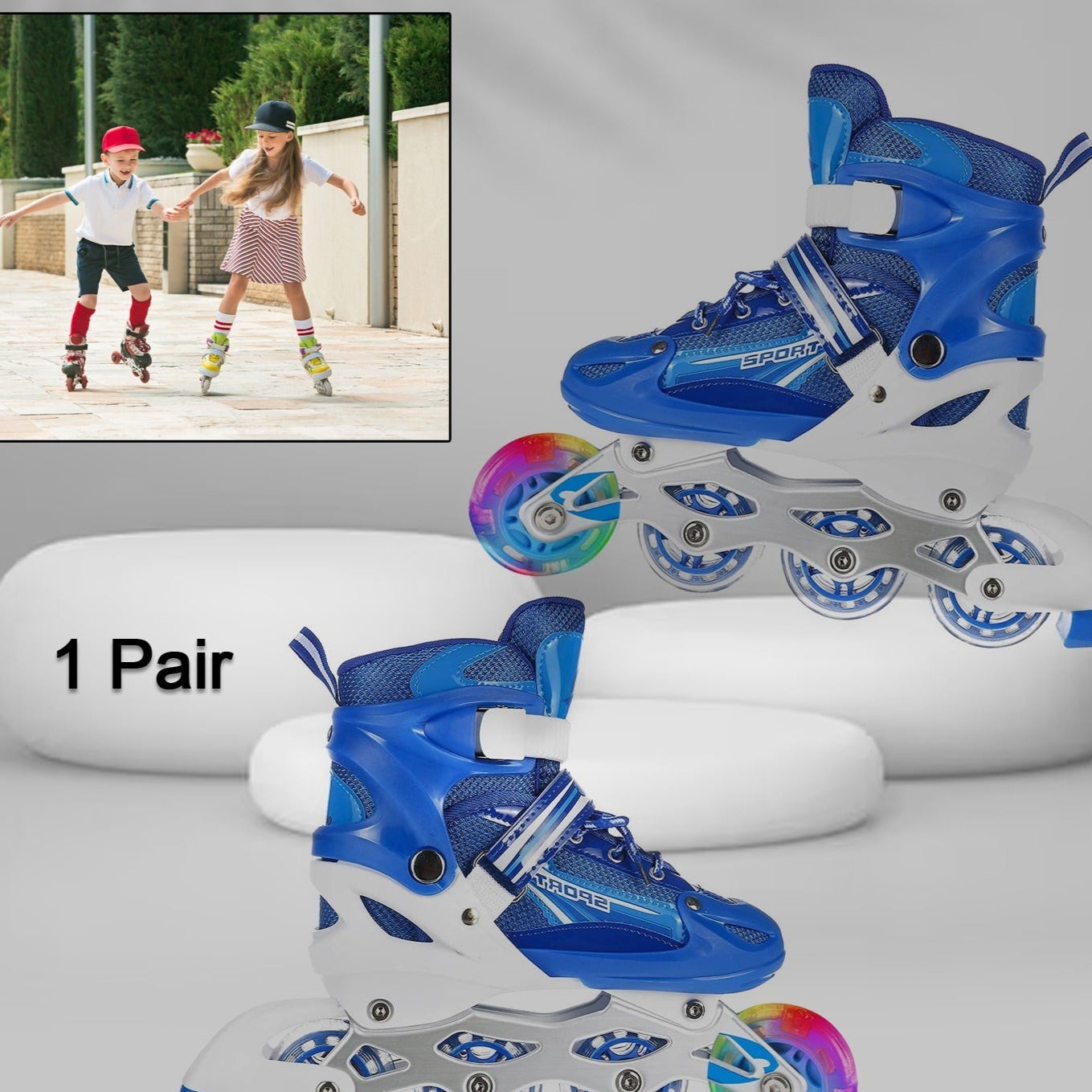 7554  Inline Skates With Led Flashing Light Wheel With Adjustable Length Skate Premium High Quality Skates Pair - Happy Price - Image 1