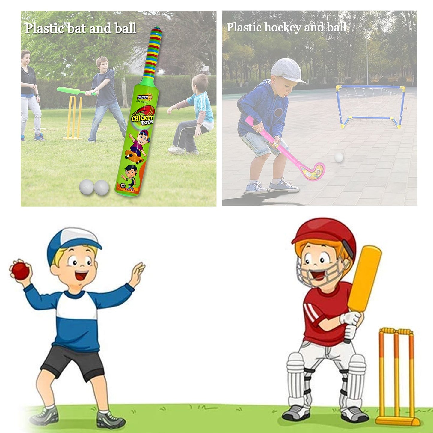 Combo Of Light Weight Plastic Bat Ball  Hockey For Kids Boys Indoor Outdoor Play - Happy Price - Image 6