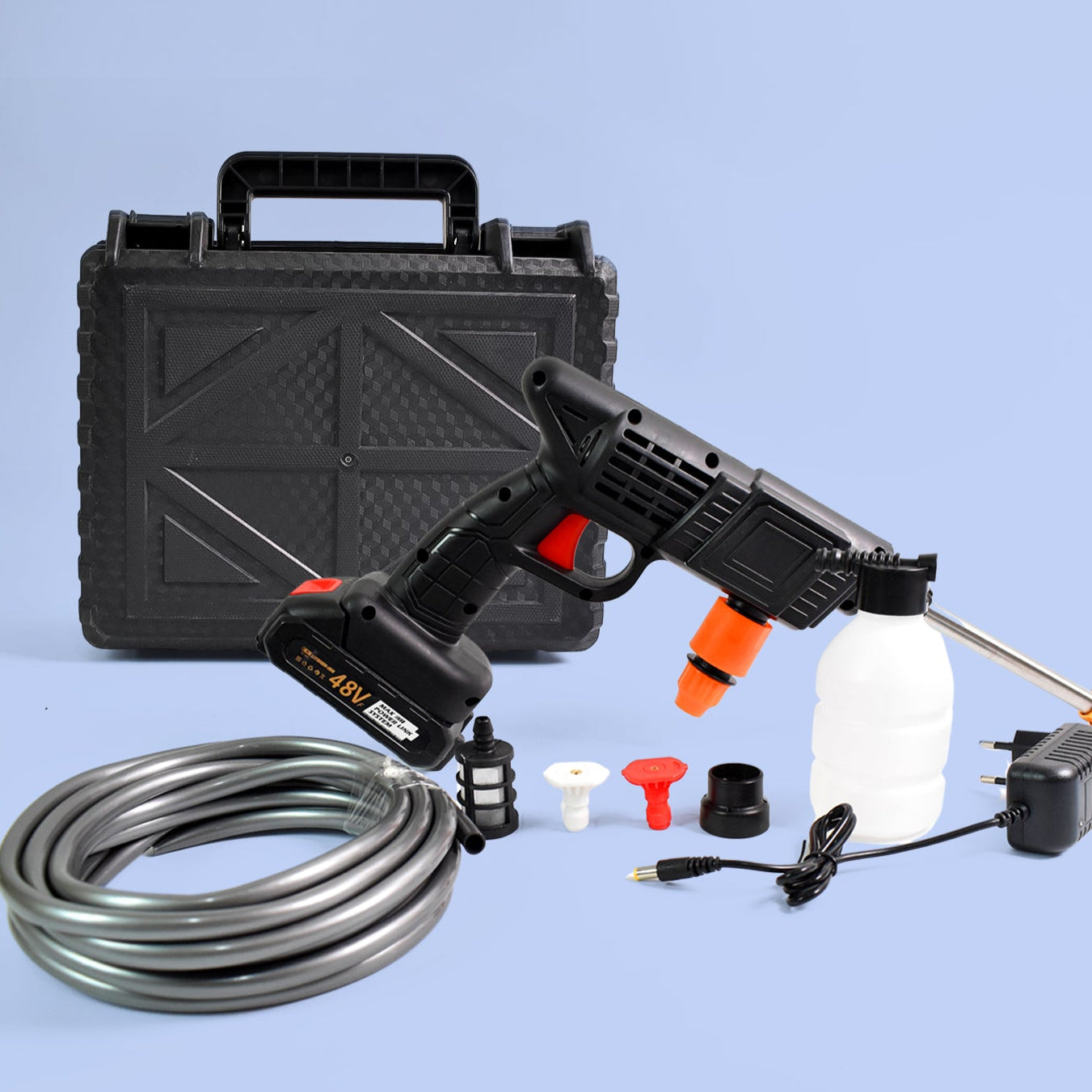 Car Washer Gun Wireless High Pressure Washer Water Spray Gun (48v  With Small Box  Small Adaptor  1 Set) - Happy Price - Image 1