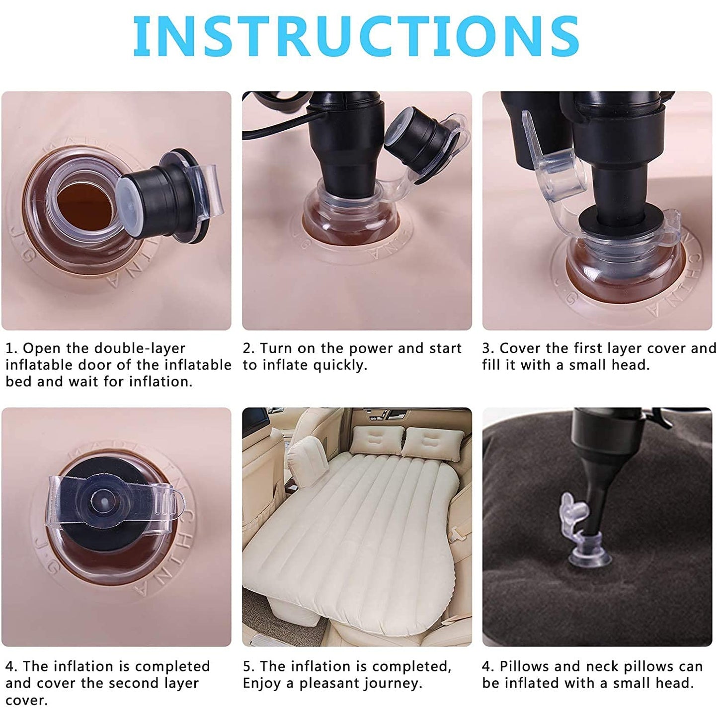 Car Inflatable Bed With 2 Pillows   Air Pump (Portable) For Travel Camping Vacation  Polyester Inflatable Travel Car Bed Air Sofa With Two Inflatable Pillow And Air Pump For Car Back Seat Air Pump Random Colour - Happy Price - Image 7