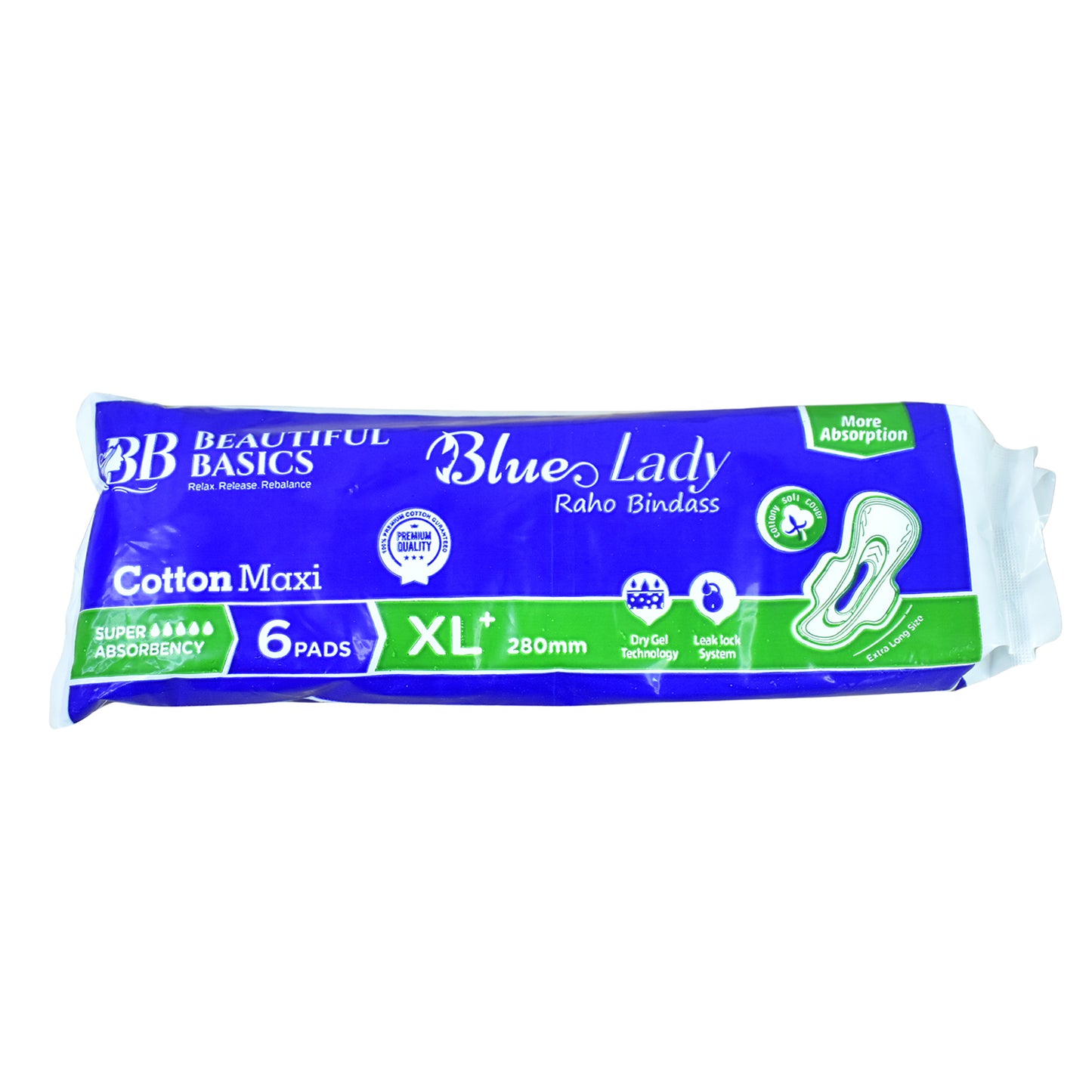 Beautiful Basics Blue Lady Sanitary Pads Xl 280mm (6 Pc) - Happy Price - Image 2