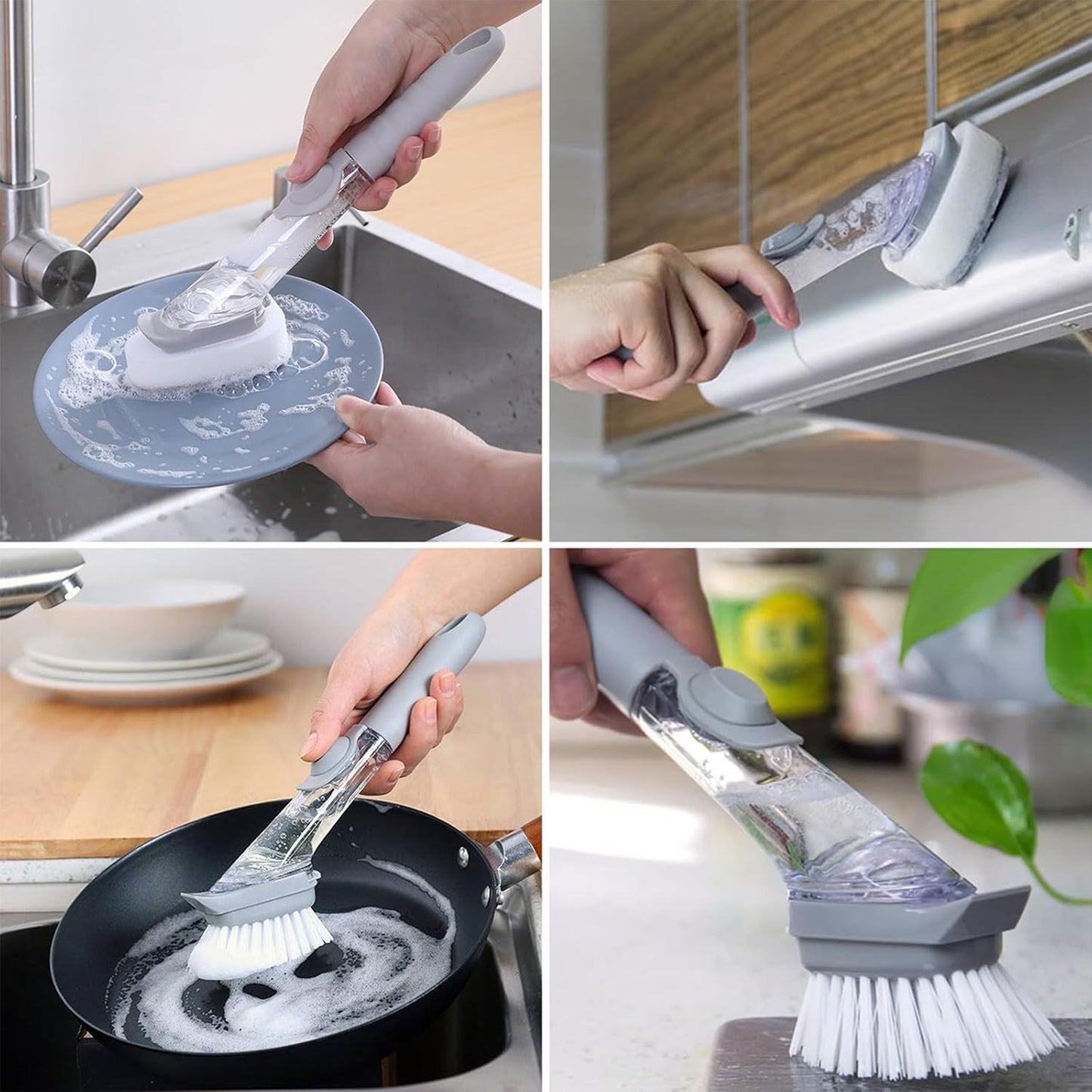 2-in-1 Soap Dispensing Dish Brush Set with Scrub Sponge - Happy Price - Image 4