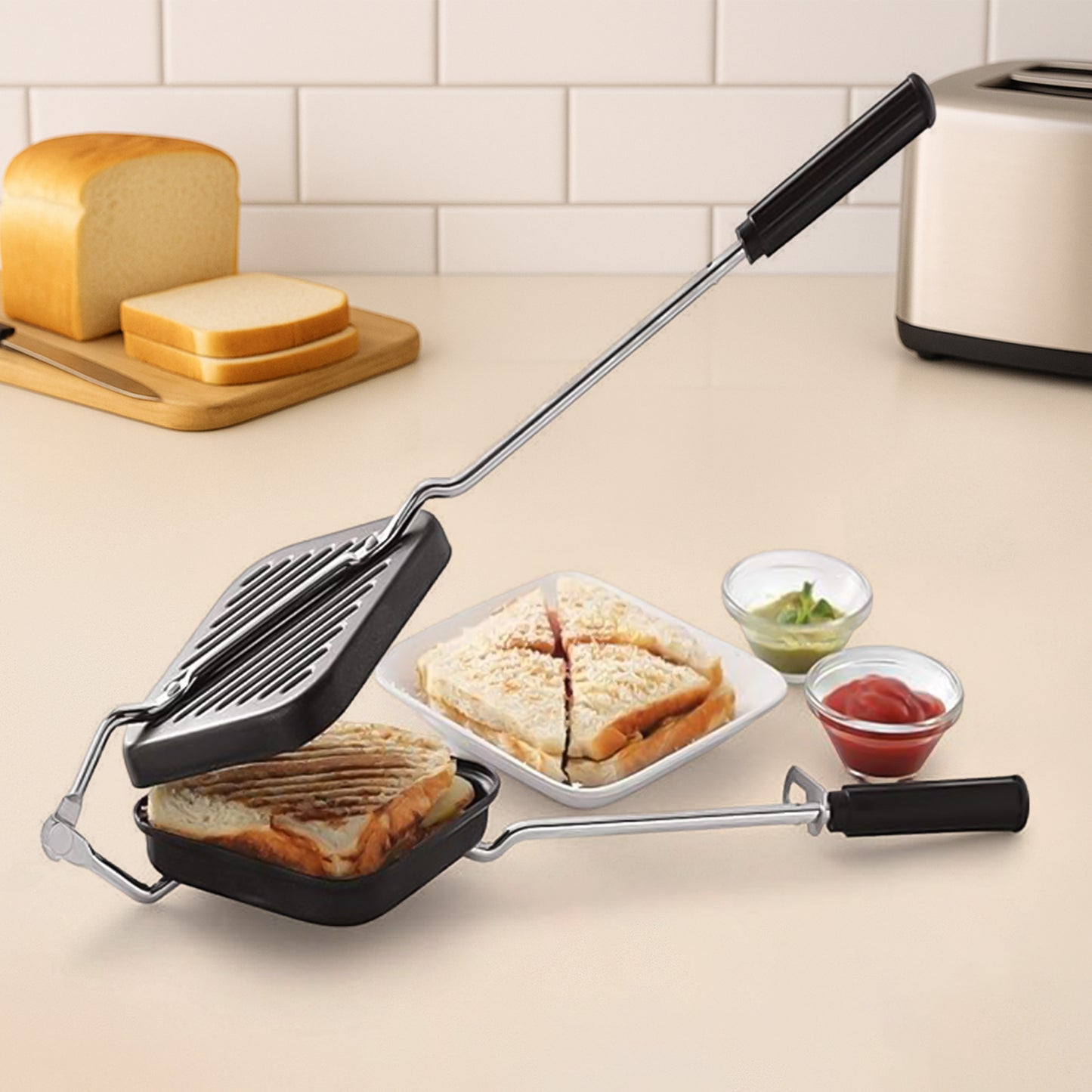 Apex Heavy Gauge Aluminium Grill Sandwich Toaster - Happy Price - Image 4