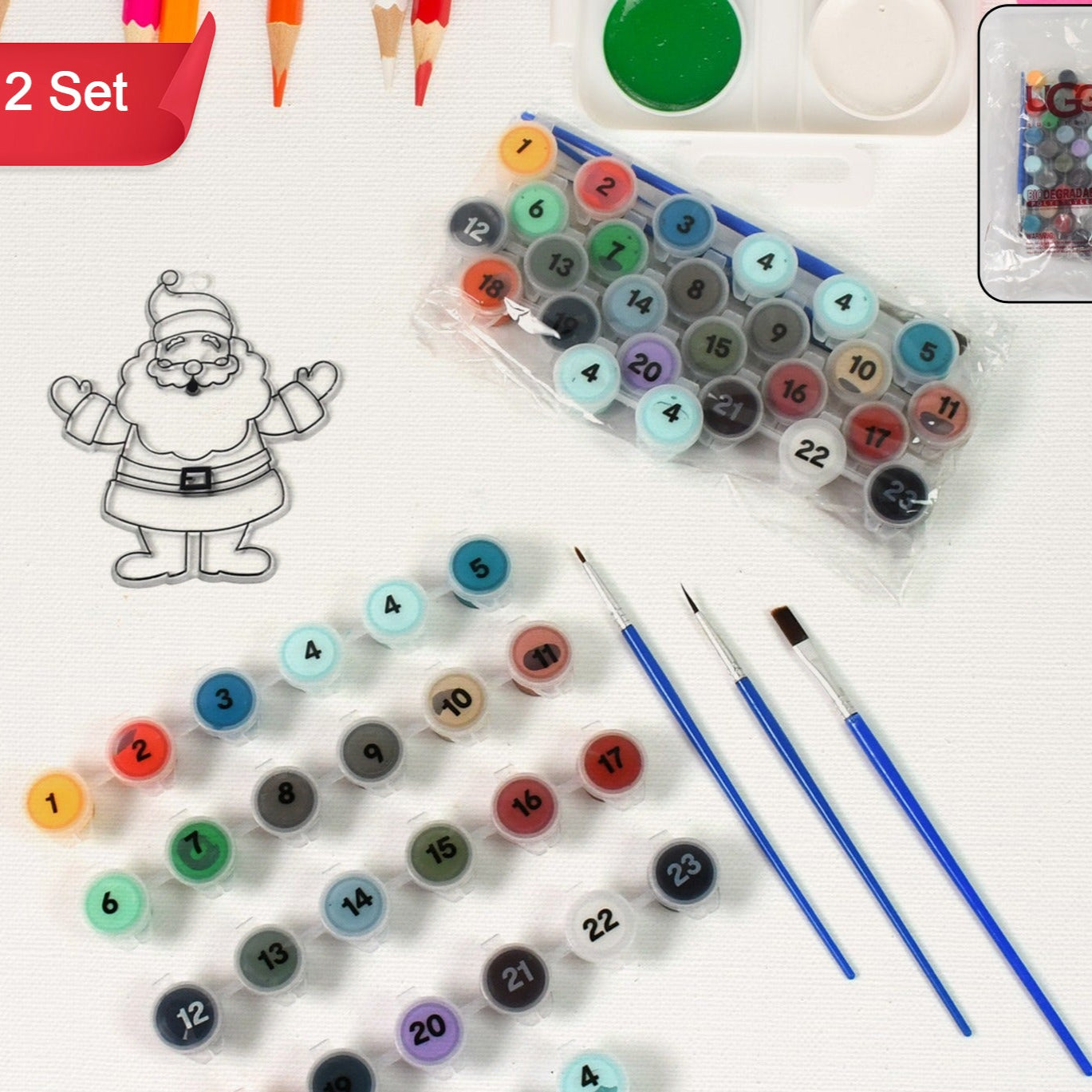 Paint By Number Kits 2 Set 24 Number Color 6 Paint Brushes (2 Set) - Happy Price - Image 1