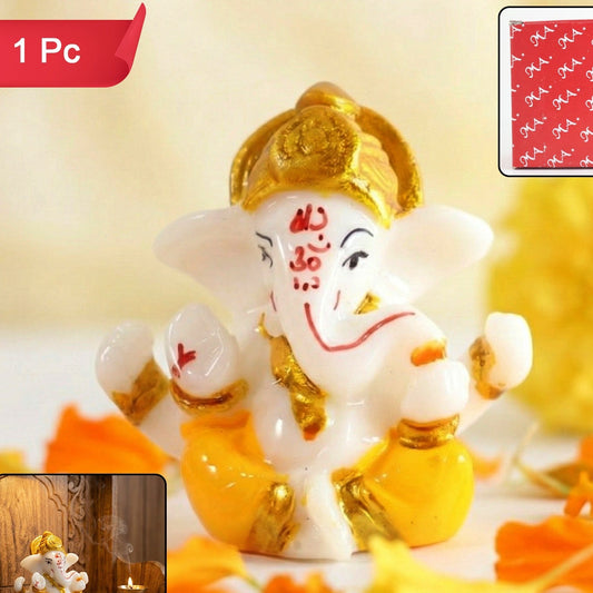 Lord Ganesha Idol - Decorative Ganpati Murti with Golden Crown (1 Pc) - Happy Price - Image 1