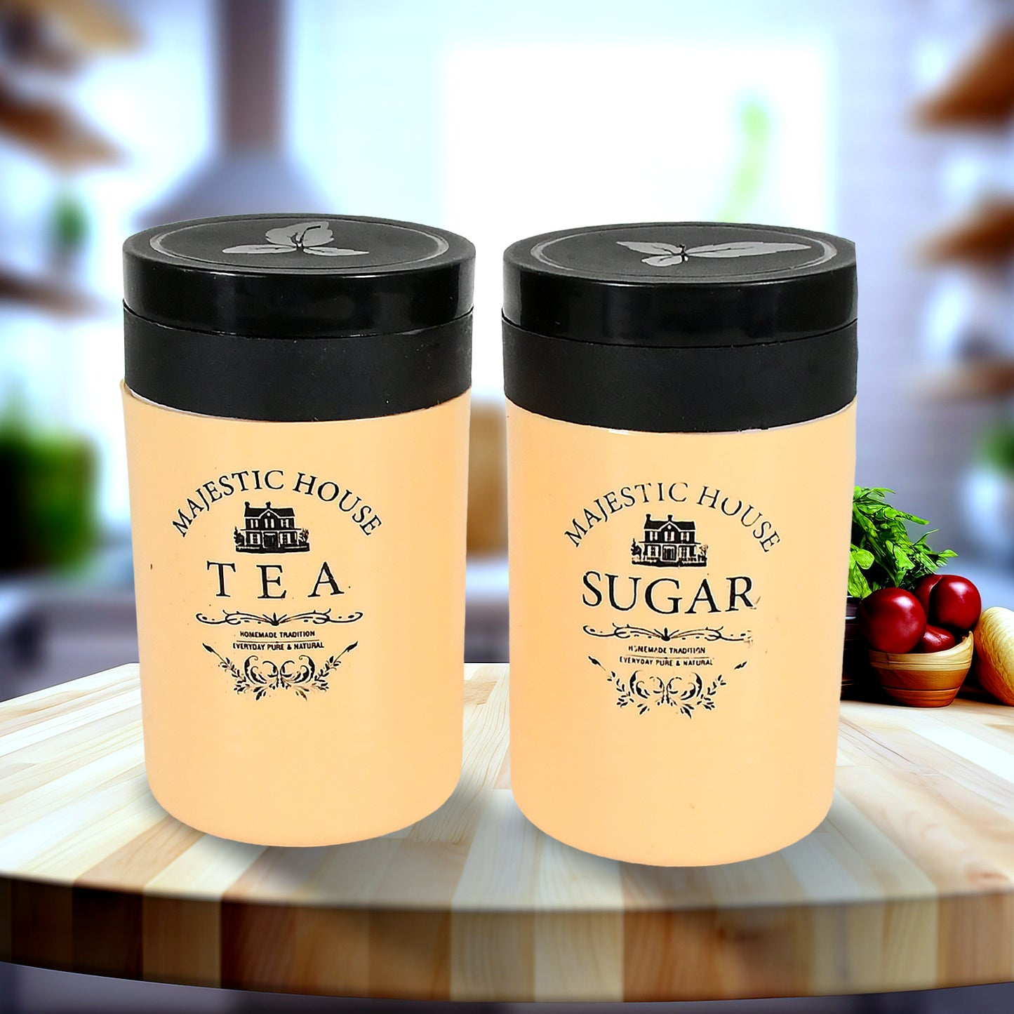 Accurate Seal Tea Sugar Coffee Container Plastic Damru Shaped Tea Coffee Sugar Canisters Jar New Airtight Food Seal Containers For Salt Dry Fruit Grocery 2 Section (800 Ml Approx) - Happy Price - Image 2