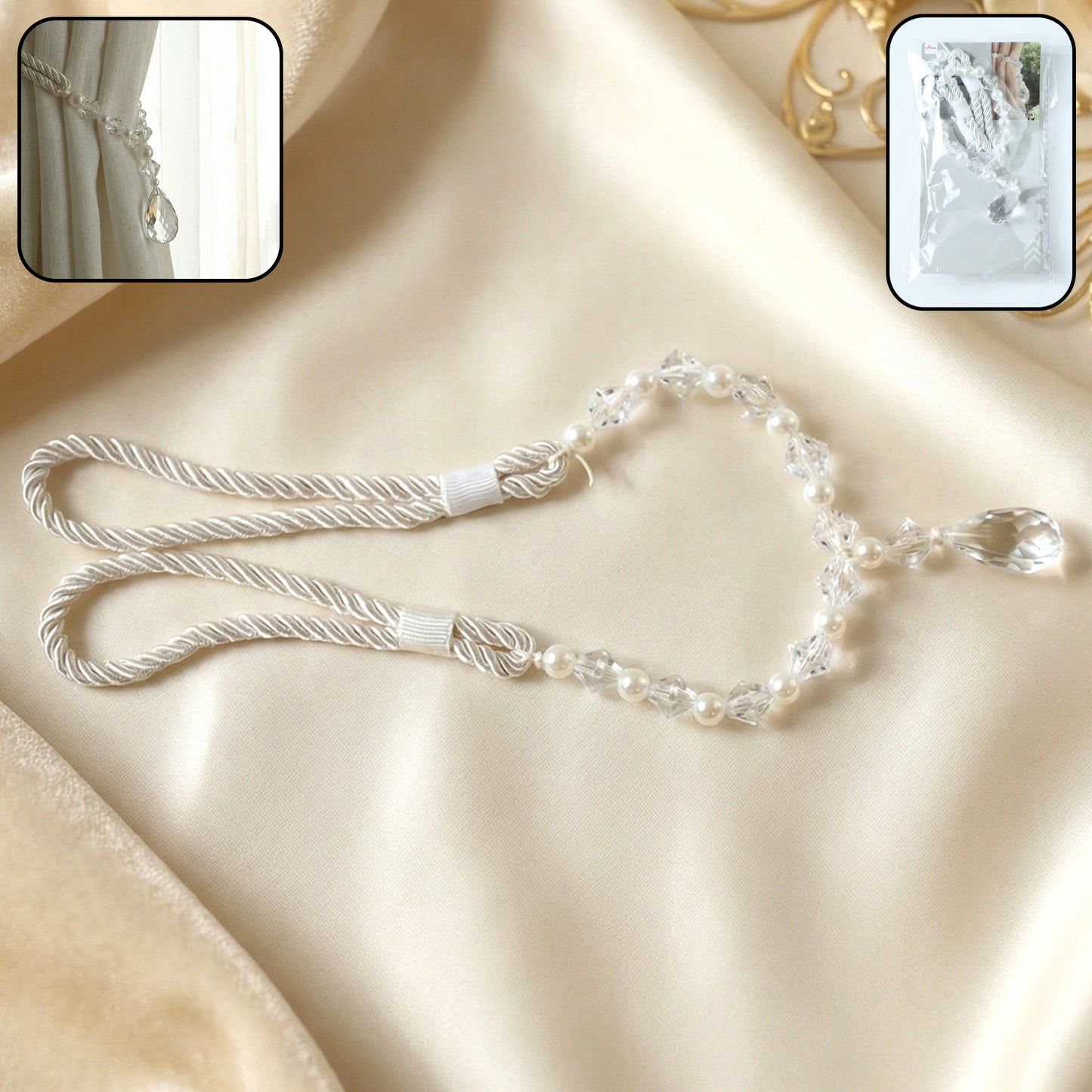 Elegant Crystal Beaded Curtain Tieback Holder (1 Pc) - Happy Price - Image 2