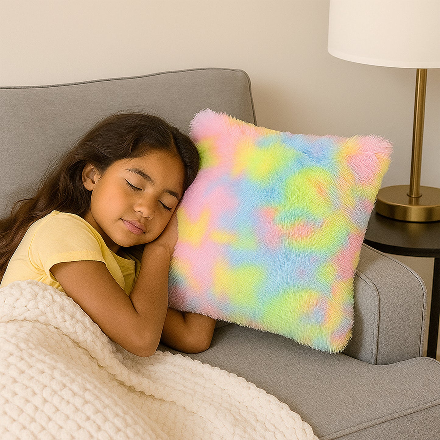 Soft Plush Rainbow Cushion Pillow (1 Pc) - Decorative Throw Pillow for Sofa & Bed - Happy Price - Image 5