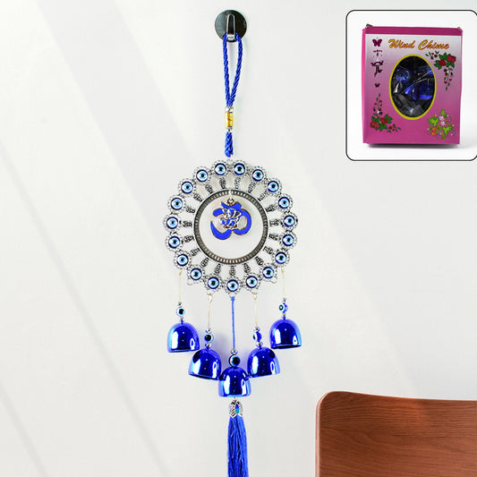 Decorative OM Evil Eye Wind Chime with Blue Bells - 1 Pc - Happy Price - Image 1