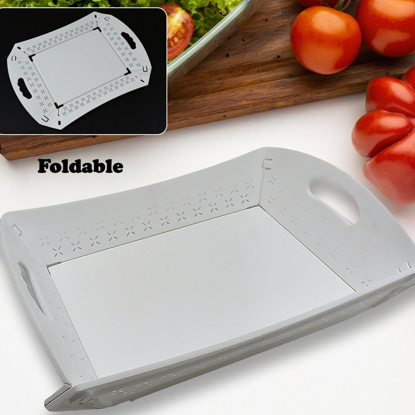 Foldable Serving Tray Plastic Serving Traywith Handle Serving Tray For Food Kitchen Outdoors Restaurants (1 Pc) - Happy Price - Image 1